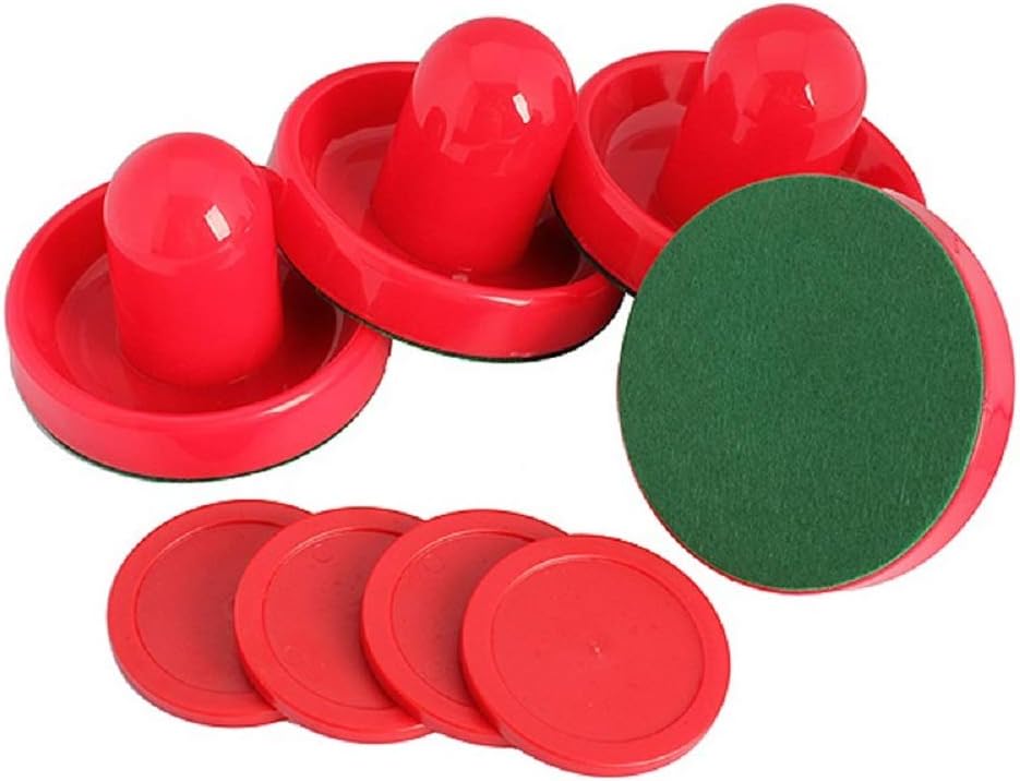 Red Air Hockey Pusher Classic Game Air Hockey 4 piezas de discos de mesa y 4 piezas de agarre de mazo de fieltro para juego de mesa de