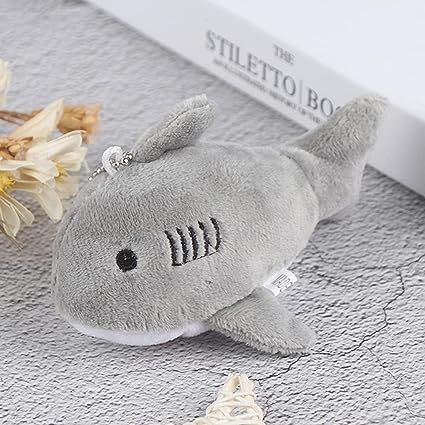 Llavero de tiburón de peluche gris con forma de tiburón suave, juguetes de peluche de animales de la vida oceánica, llavero para bolsa, bolso,