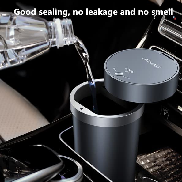 Tumecos Bote de basura para automóvil, portavasos, botella de vehículo, cubo de basura con tapa, caja de polvo y soporte para tazas (negro)