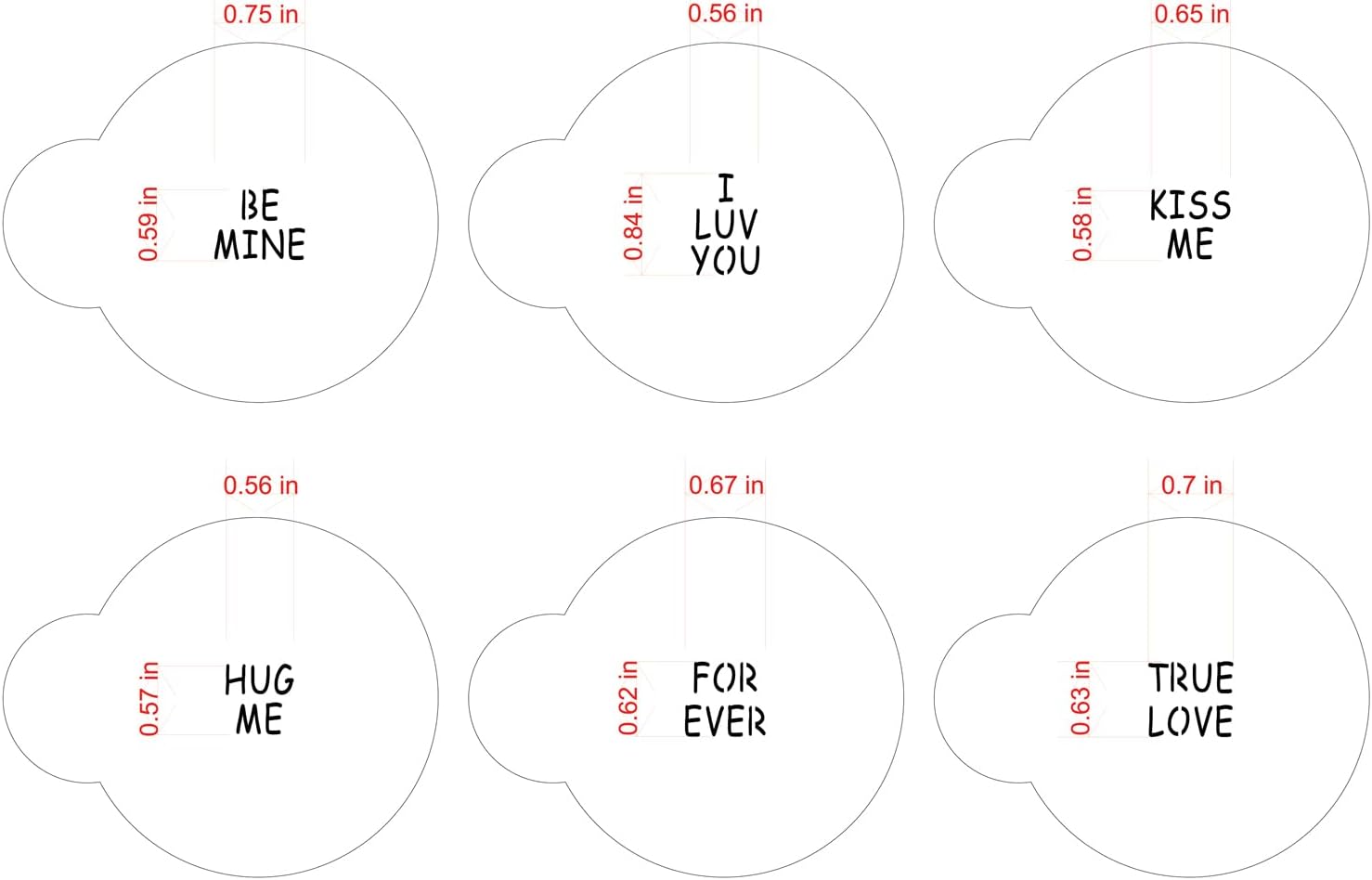 Designer Stencils Candy Heart Sayings – Plantillas para galletas, pequeñas, beigesemitransparentes