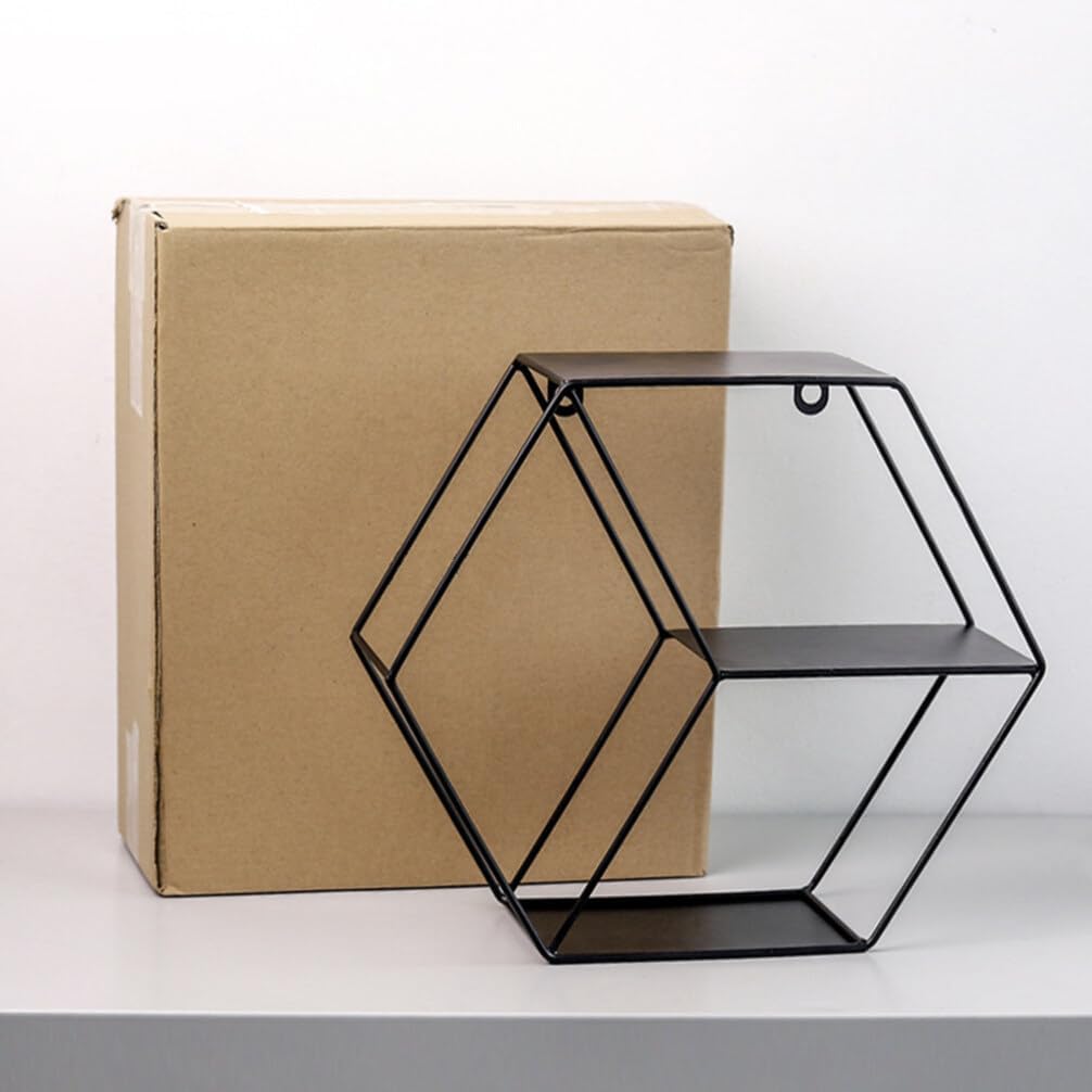 Garneck Estantes flotantes hexagonales para colgar en la pared, estante rústico de granja, soporte de metal para decoración de pared,