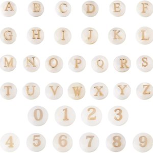 Fashewelry 36 cuentas de agua dulce natural con números de letras del alfabeto redondo A-Z número 0-9, cuentas sueltas doradas sobre blanco, Fashewelry 36 cuentas de agua dulce natural con números de letras del alfabeto redondo A-Z número 0-9, cuentas sueltas doradas sobre blanco,