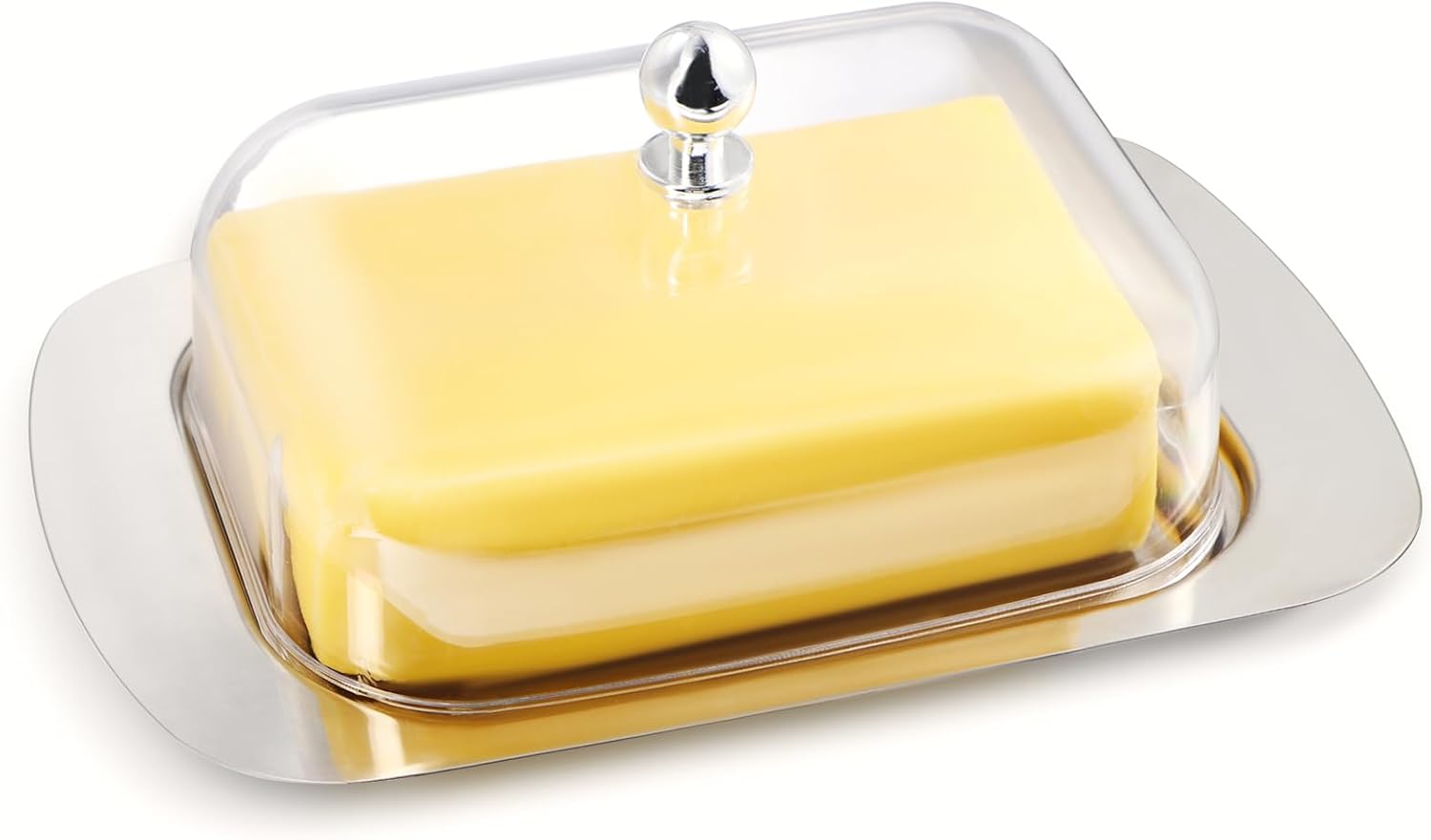 Mantequillera con tapa, plato de mantequilla de acero inoxidable con tapa de plástico para encimera, pequeño soporte para mantequilla con tapa,