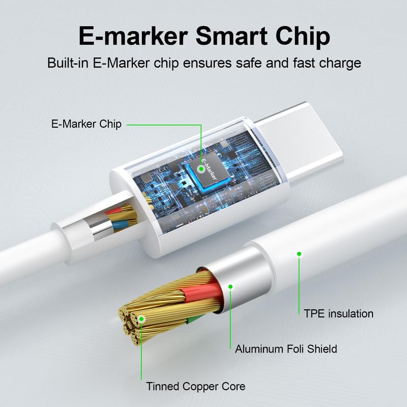 Cable USB C a USB C de 100 W, cable de carga USB C de 100 pies, cable USB C de carga rápida USB tipo C compatible con iPhone