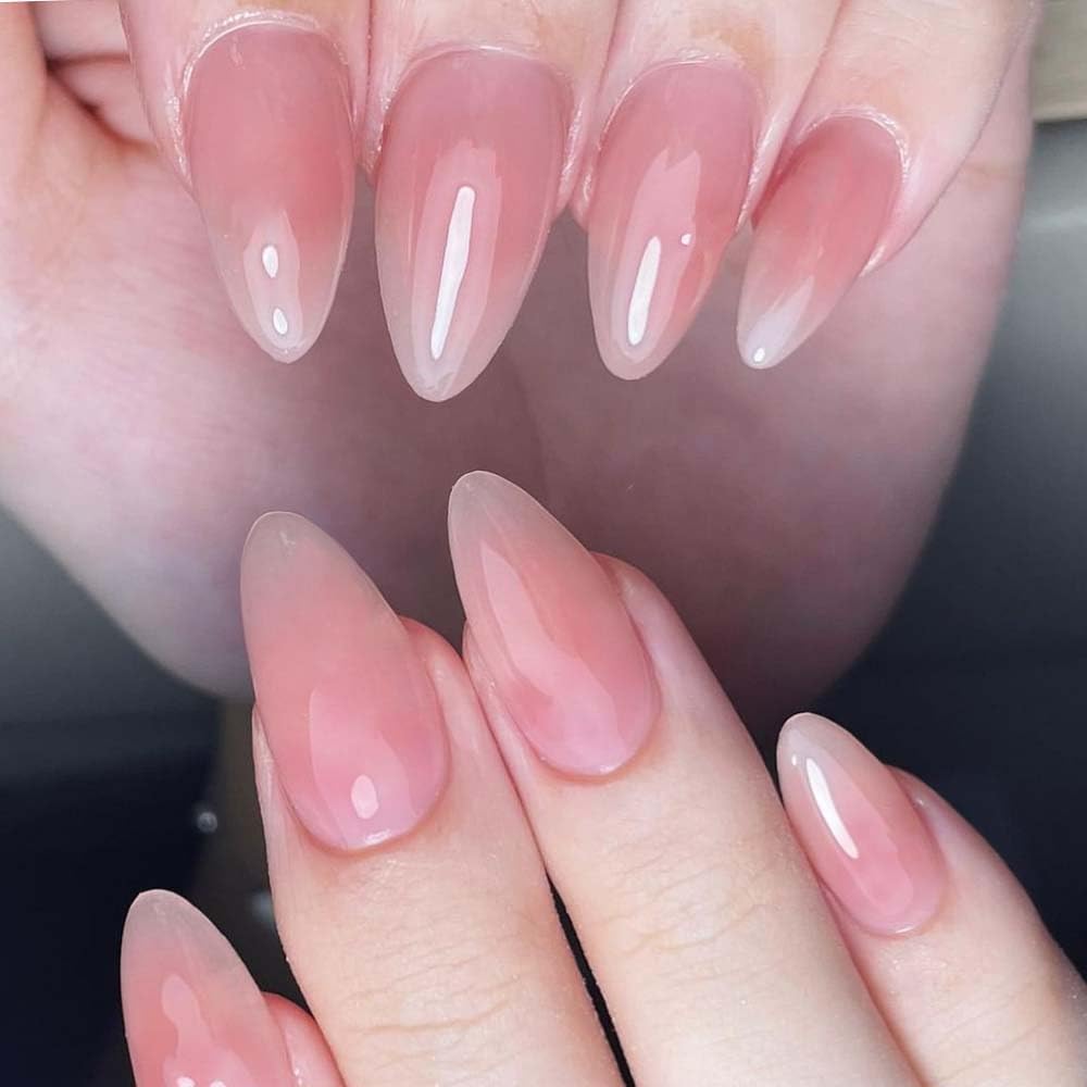 24 uñas postizas hechas a mano con brillo nude y brillante, uñas postizas de gel suave a presión, arte de uñas de calidad de salón de belleza, uñas
