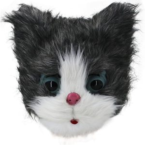 GREUS Máscara de cara completa de gato de felpa de Halloween, divertida máscara peluda para cosplay, disfraz realista para fiestas, accesorios de GREUS Máscara de cara completa de gato de felpa de Halloween, divertida máscara peluda para cosplay, disfraz realista para fiestas, accesorios de