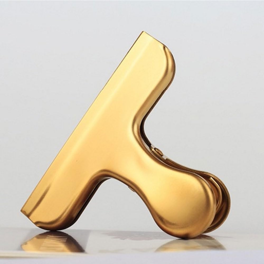 Clips para bolsa de chips, paquete de 8 clips grandes de acero inoxidable dorado para bolsa hermética, perfectos para cocina y oficina (paquete de 8