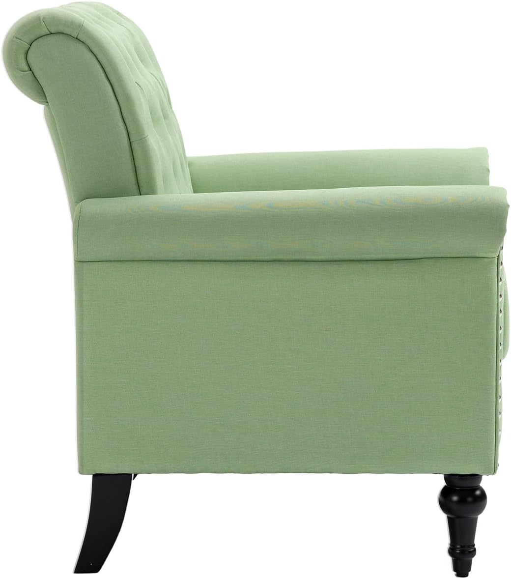 ARCLIS Silla de club, silla decorativa con botones para sala de estar, silla de lectura moderna de tela de lino de mediados de siglo, cómoda silla