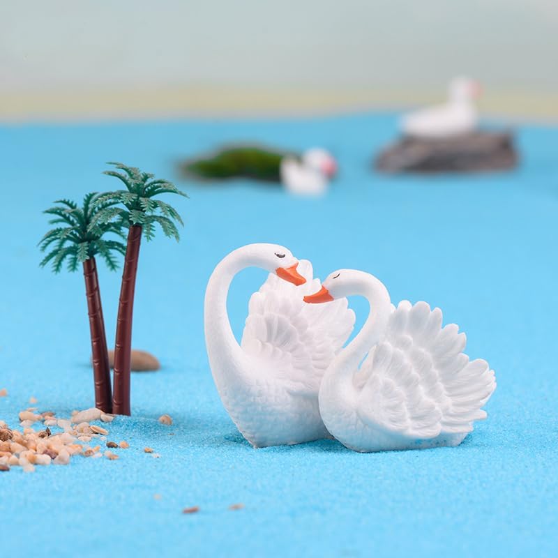 12 mini figuras de cisne blanco de 2 pulgadas para decoración de pasteles de cisne en miniatura, cisnes de resina, accesorios de jardín de hadas