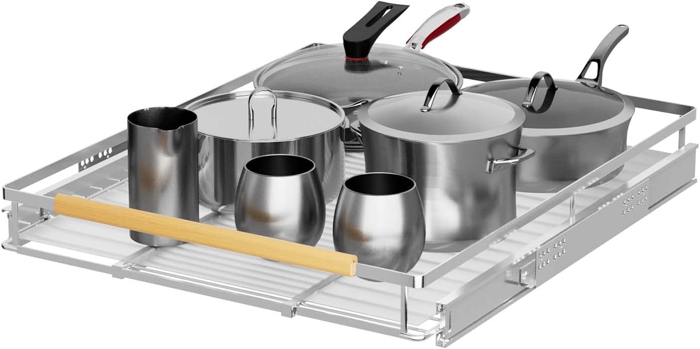 WEJIPP Organizador de gabinete extraíble para gabinete de cocina, cajón de gabinete de cocina resistente, estante de almacenamiento de acero