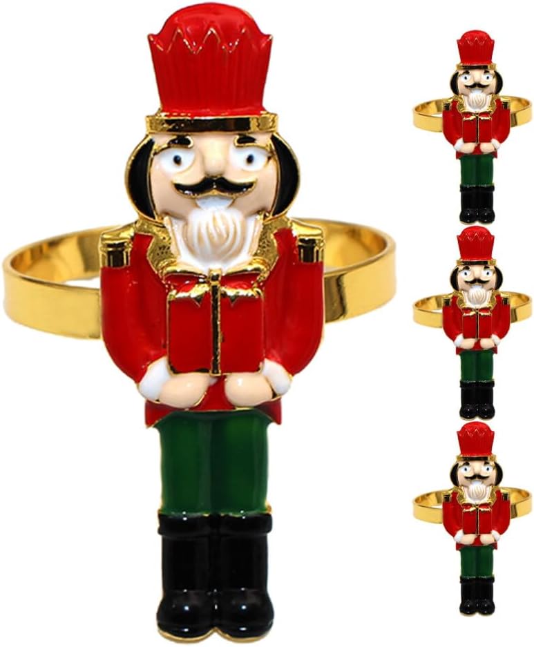 EXCEART Servilleteros de cascanueces de Navidad, 4 servilleteros de Navidad, anillos de mesa para suministros de fiesta de Navidad