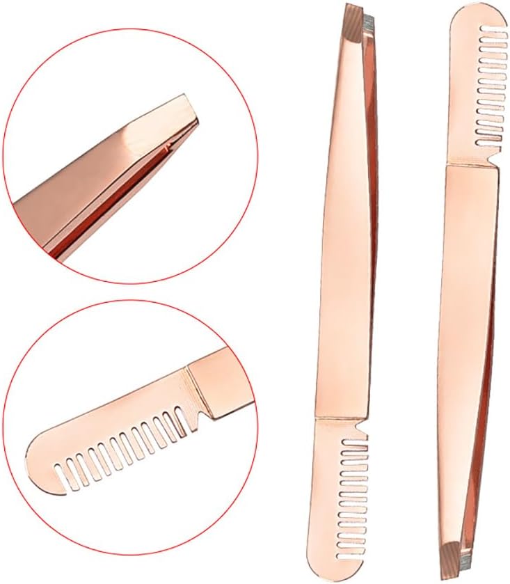 2 pinzas de acero inoxidable para cejas, punta inclinada, removedor de cejas, pinzas de pelo facial, aplicador de pestañas postizas, herramienta de
