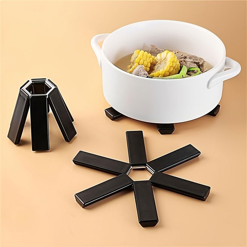Juego de salvamanteles plegables resistentes al calor, paquete de 3 manteles individuales de plástico antideslizante negro para platos calientes,