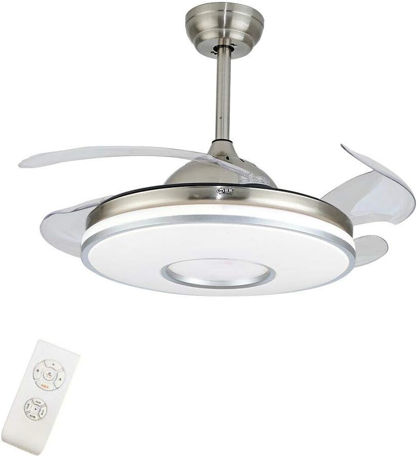Ventilador de techo retráctil moderno plateado de 42 pulgadas con luz, luz LED retráctil de lujo de 36 W, ventilador de 3 colores y 3 velocidades