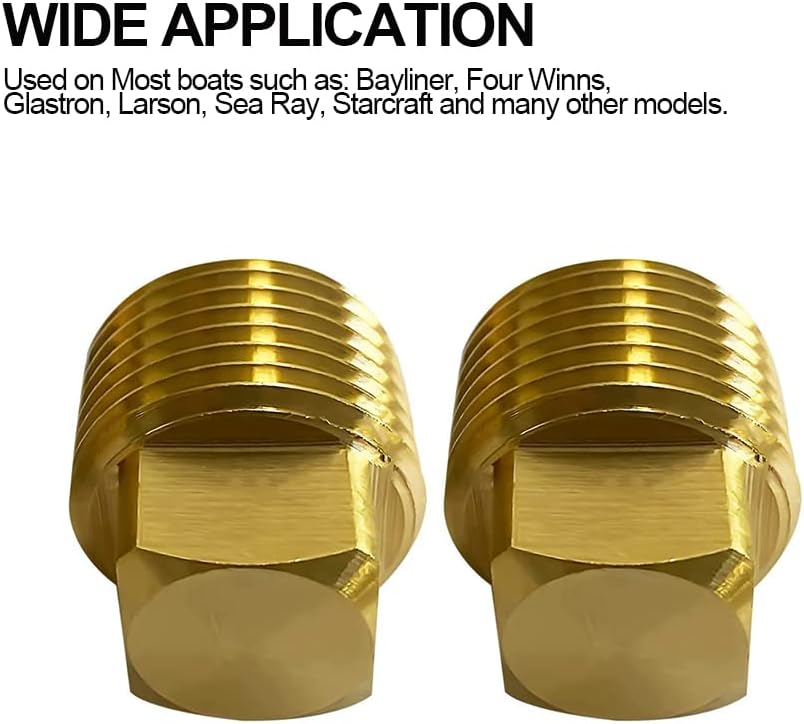 Tapones de drenaje de latón macizo NPT de 12 pulgada comúnmente utilizados en cascos de barco, paquete de 2 tapones de drenaje de latón macizo para