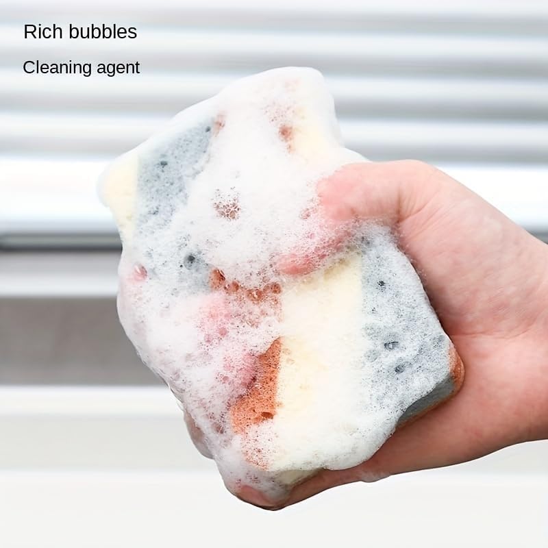 Esponja de queso de color de cocina, 5 piezas, esponja de aceite antiadherente de doble capa mejorada para limpieza de platos, ollas, cepillo de