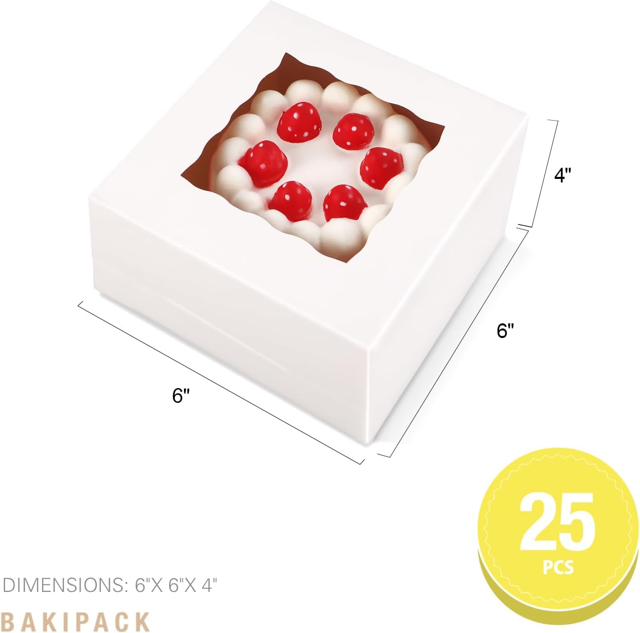 25 cajas blancas de panadería con ventana, cajas de galletas de 6 x 6 x 4 pulgadas, cajas pequeñas para pasteles con ventana, cajas de golosinas