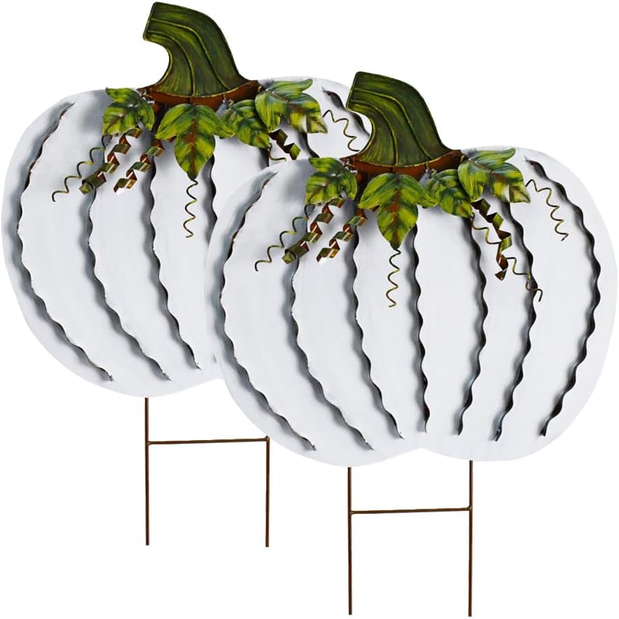Morning View Estaca de metal con diseño de calabaza para jardín, decoración de otoño, decoración de calabazas rústicas para patio, decoración de
