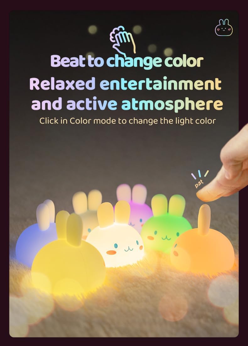 DSSTOF – Lámpara de luz nocturna de conejo de helado para dormitorio, lámpara recargable linda kawaii, lámpara de noche de grifo, luces nocturnas