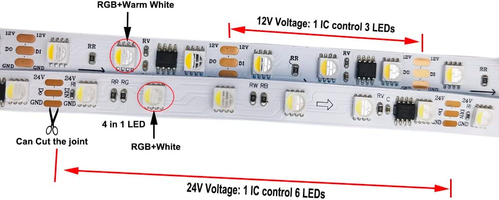 Tira de luz LED TM1814 DC12V 24V 4 en 1 píxeles SK6812 RGBW direccionables RGBWW RGBW 5050 3 pines LED luces IP30 65 67 (RGB+blanco cálido (TM1814