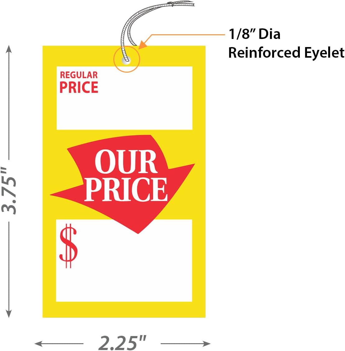 SmartSign Paquete de 250 etiquetas de precio regulares y especiales con cuerda prefijada, 2.25 x 3.75 pulgadas, cartulina de 12 puntos, etiquetas
