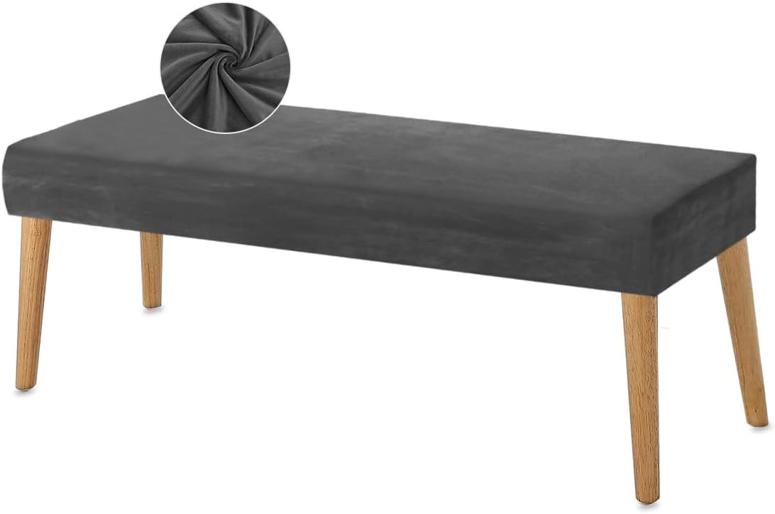 Funda protectora para banco de piano, de terciopelo elástico, grueso, rectangular, para sala de estar, dormitorio, cocina (tamaño mediano, gris)