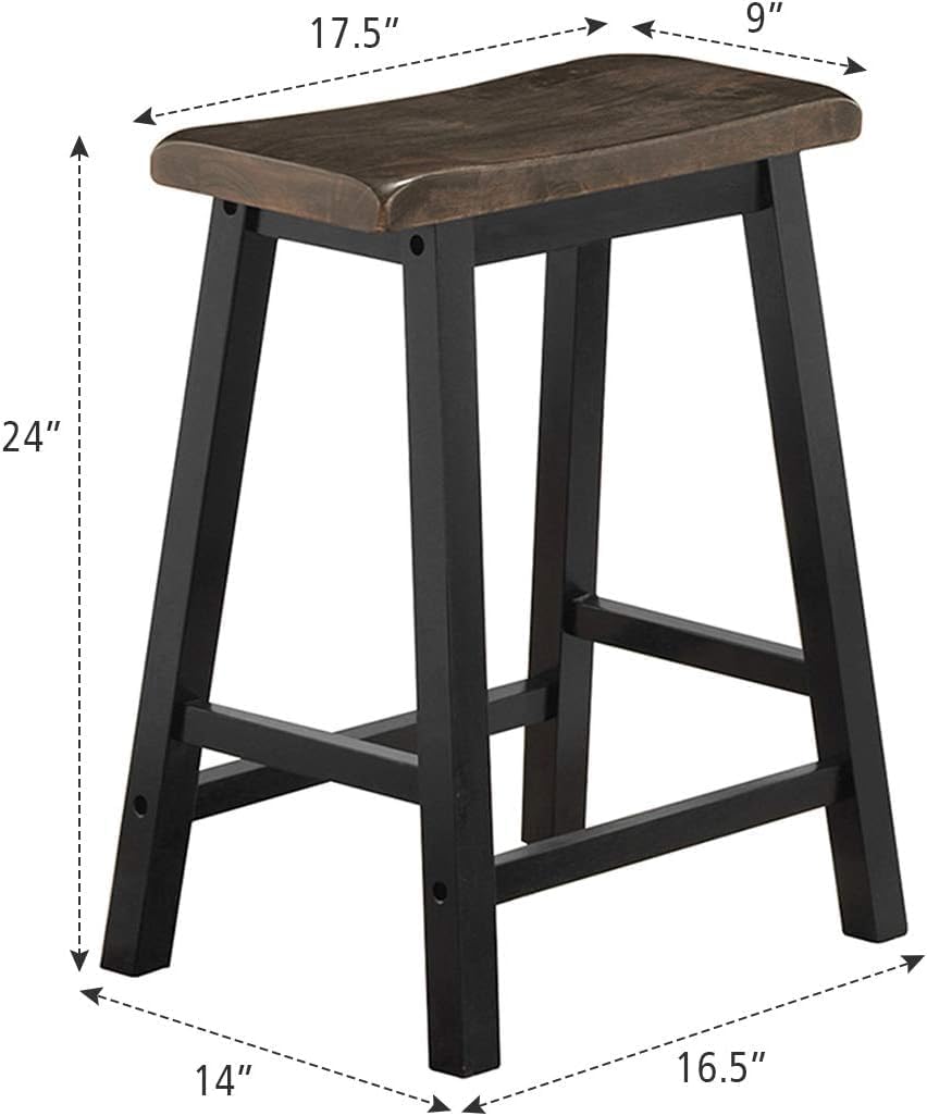 Safeplus Juego de 2 taburetes de bar, taburete vintage de madera maciza con patas de metal, taburete de bar de 24 pulgadas de altura de mostrador
