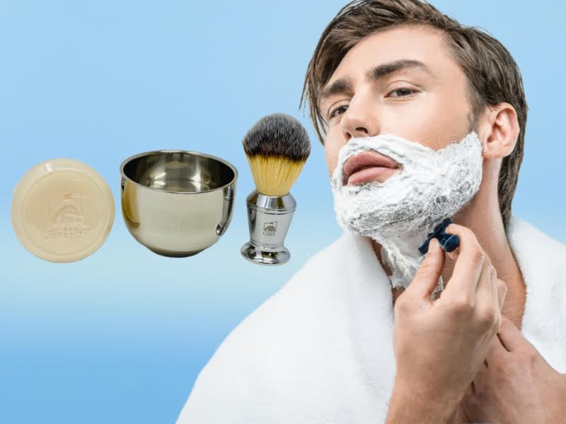 G.B.S Juego de afeitado húmedo para hombre, cepillo de afeitar sintético cromado, cuenco de afeitar inoxidable con jabón de afeitar natural