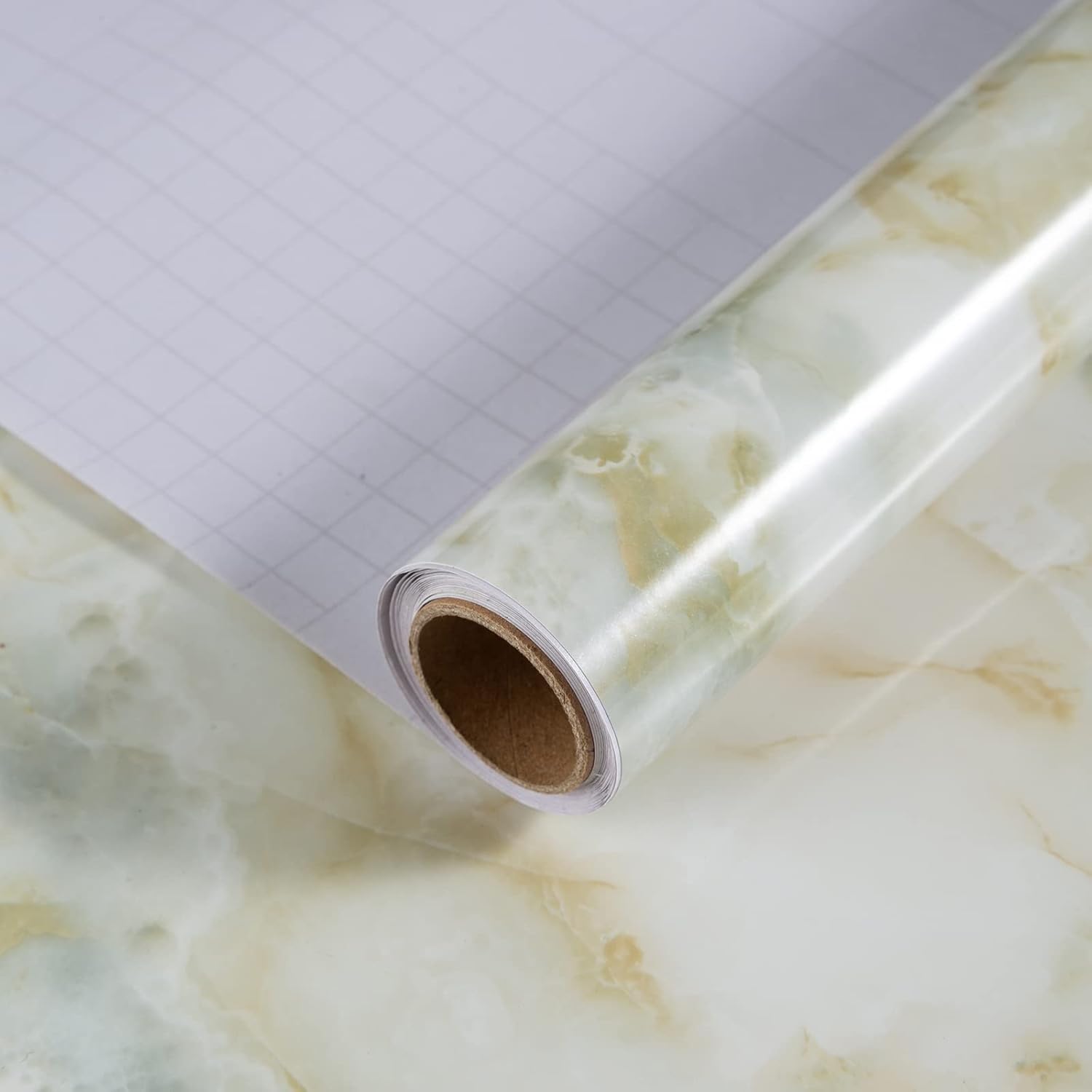 BAYYA Papel adhesivo de mármol verde ancho, 24 x 197 pulgadas, adhesivo, impermeable, grueso, brillante, verde claro con papel tapiz de mármol