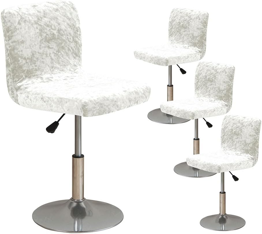 Juego de 4 fundas para taburete de bar de terciopelo aplastado elástico blanco con parte trasera cuadrada giratoria para taburete de bar, funda de