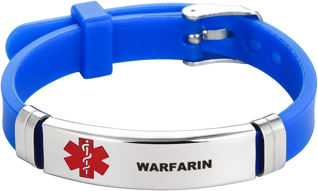 Pulsera deportiva de silicona de alerta médica para hombres y mujeres, de acero inoxidable, primeros auxilios, monitoreo de la salud, ajustable, de