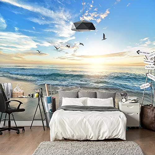 Mural de pared de aves marinas de playa, hermoso papel tapiz 3D con estilo de paisaje marino, no se deforma, decoración impermeable para sala de