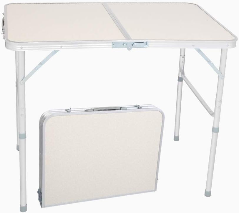 Imseigo Mesa plegable de campamento de 3 pies con asa de transporte, altura ajustable, mesa de picnic portátil de aluminio para exteriores,