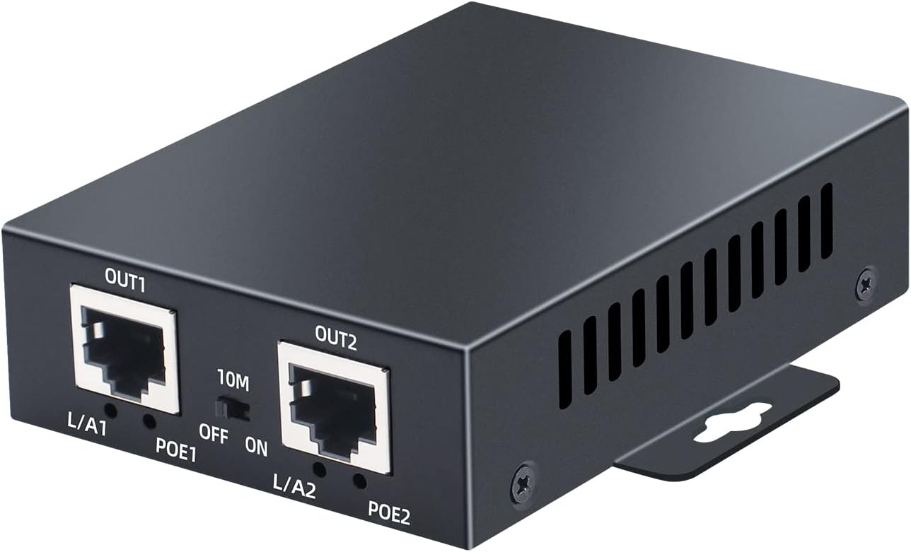 SODOLA Extensor POE de 2 puertos 10100 Mbps, repetidor POE 1 en 2 salidas para sistemas de seguridad cámara IP, amplificador PoE, refuerzo PoE,