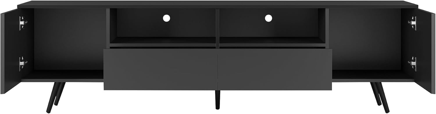 Moderno soporte de TV LED para TV de hasta 55, 60, 65 pulgadas, centro de entretenimiento de alto brillo con cajón y estantes abiertos, gabinete de