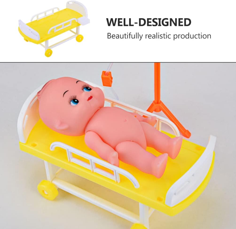 Zerodeko Decoración del hogar, 1 juego para niños, equipo de juego de simulación, cama de hospital en miniatura y botella de infusión modelo, juego