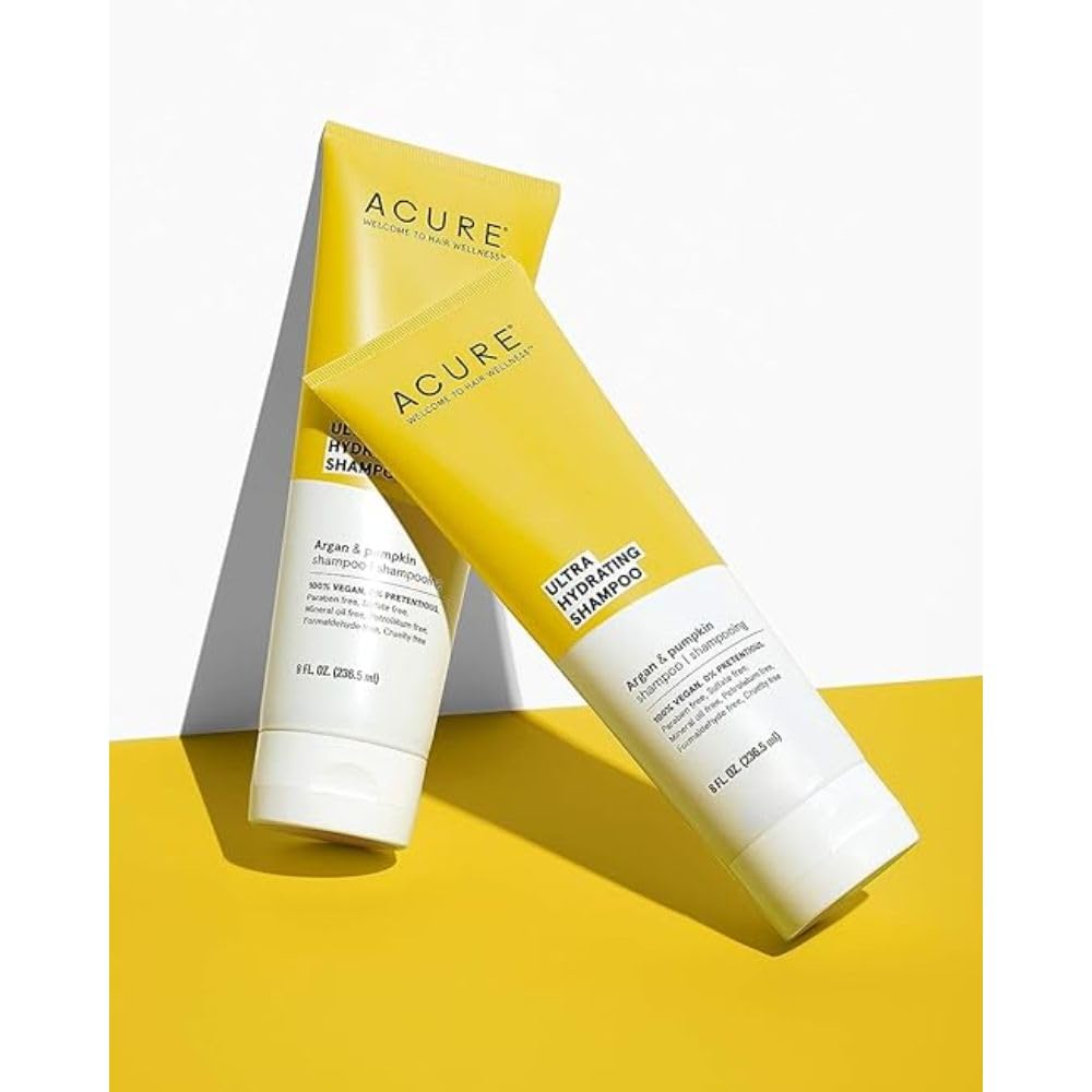 Acure Champú ultra hidratante 100% vegano, humedad ultra hidratante y ácidos grasos omega, aceite de argán amarillo y calabaza, 8 onzas líquidas