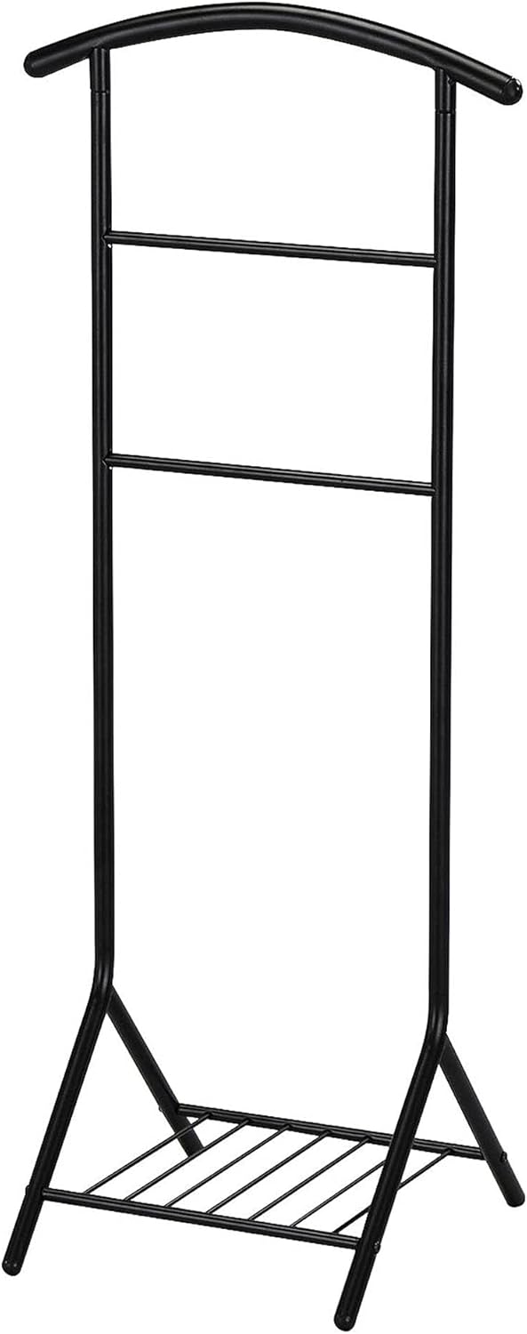 Fairyn tradicional de metal negro de tela, abrigo, traje y sombrero, soporte organizador con estante de almacenamiento