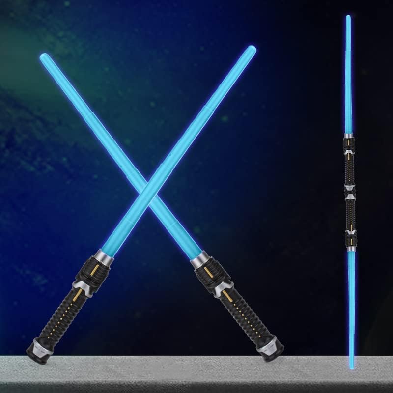 Sable emisor de luz emergente 2 en 1, juego de sables de luz retráctil, láser dual LED, mango realista para niños para el guerrero de la galaxia,