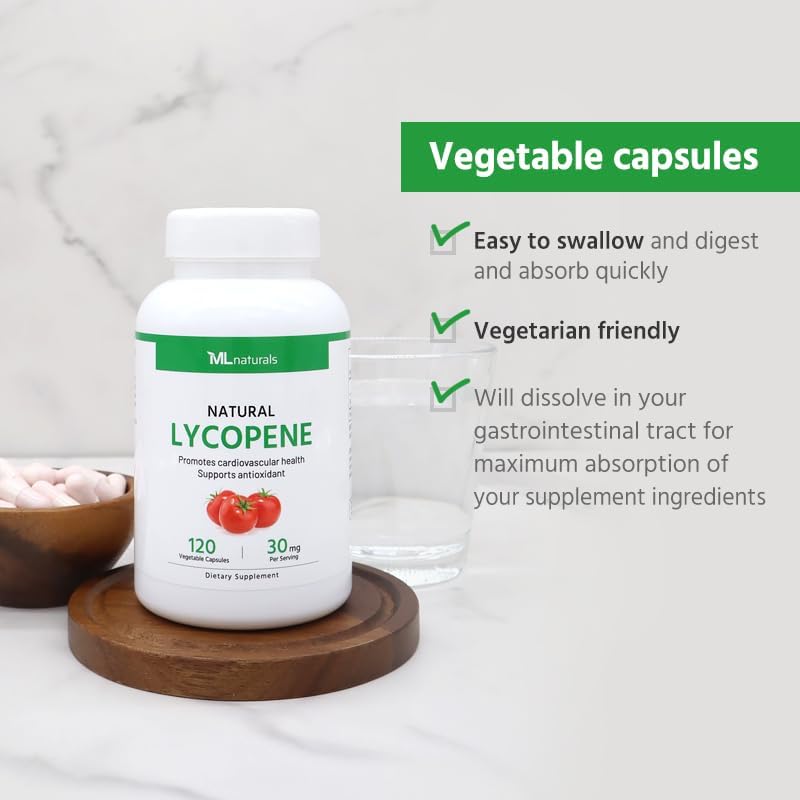 Licopeno natural 30 mg 120 cápsulas vegetales. Todo natural de tomates. Sin OGM. Suplemento antioxidante.