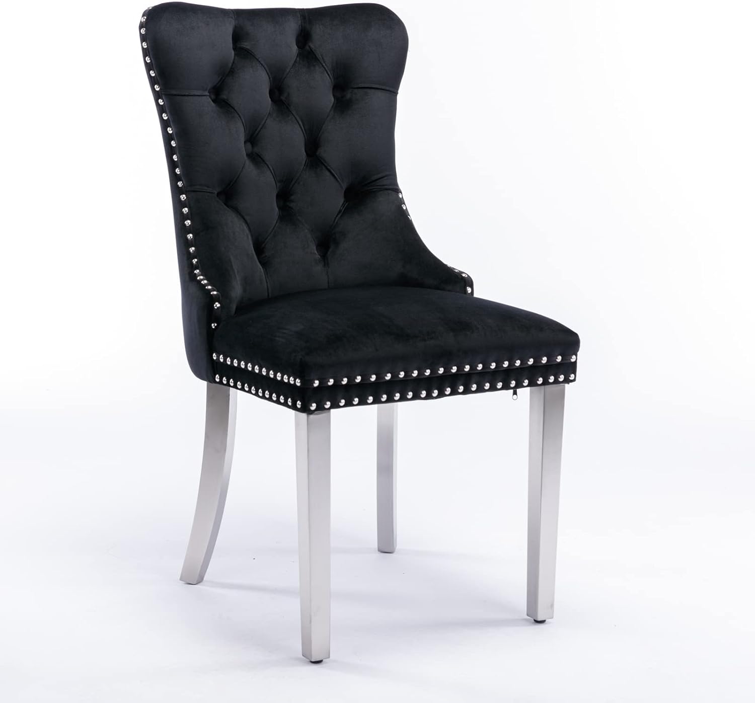 HABITRIO Juego de 2 sillas de comedor, sillas laterales tapizadas de madera maciza con patas de acero inoxidable cromadas, cabeza de clavo y anillo