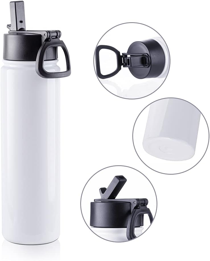PYD Life Paquete de 8 vasos de sublimación en blanco de 22 onzas, botella de agua deportiva de acero inoxidable de boca ancha, termo al vacío con