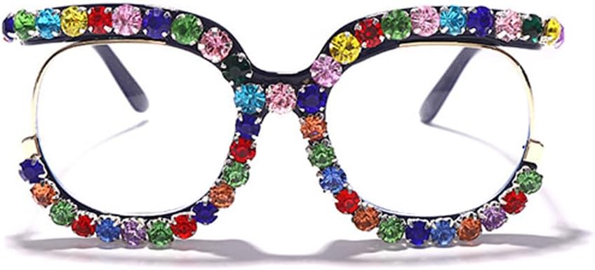 ICARA Lentes de gran tamaño con bloqueo de luz azul con diamantes elegantes para mujer, montura redonda, protección UV400
