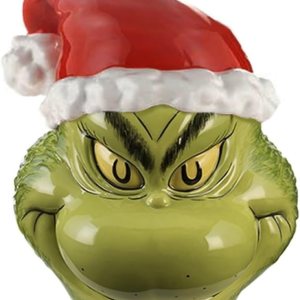 Bioworld La cabeza del personaje del Grinch con el sombrero de Papá Noel esculpido tarro de galletas de cerámica Bioworld La cabeza del personaje del Grinch con el sombrero de Papá Noel esculpido tarro de galletas de cerámica