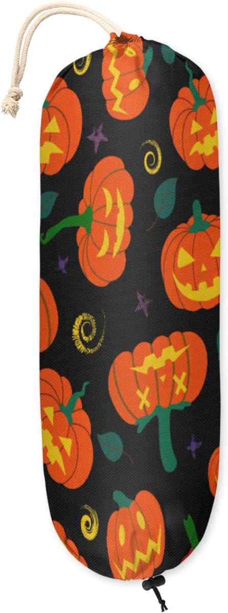 Soporte para bolsas de plástico de calabazas de Halloween, soporte para bolsa de comestibles, dispensador de bolsas de plástico lavable, organizador