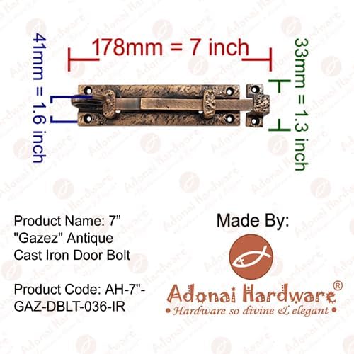 Adonai Hardware “Gazez” – Perno de puerta de hierro fundido antiguo (7 pulgadas x 1 paquete, níquel cepillado antiguo)