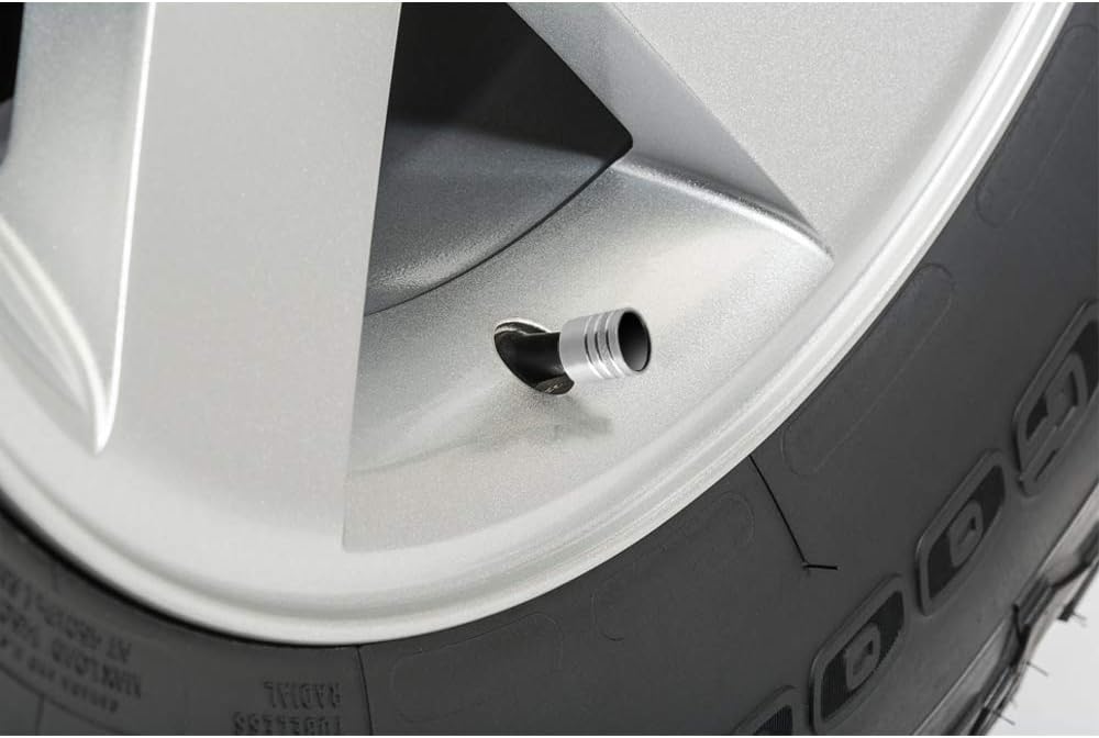 Para Cadillac Script Placa de identificación en blanco sobre tapas de vástago de válvula de neumático estilo cilindro de aluminio plateado brillante