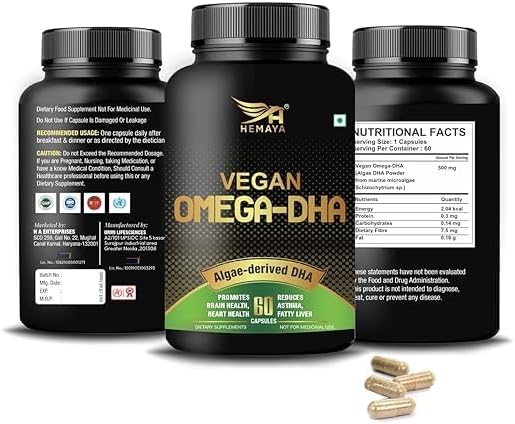Omega 3 vegetariano para hombres y mujeres con extracto de algas rico en DHA y Epa 500 mg ayuda a mantener los niveles de HDL, para articulaciones