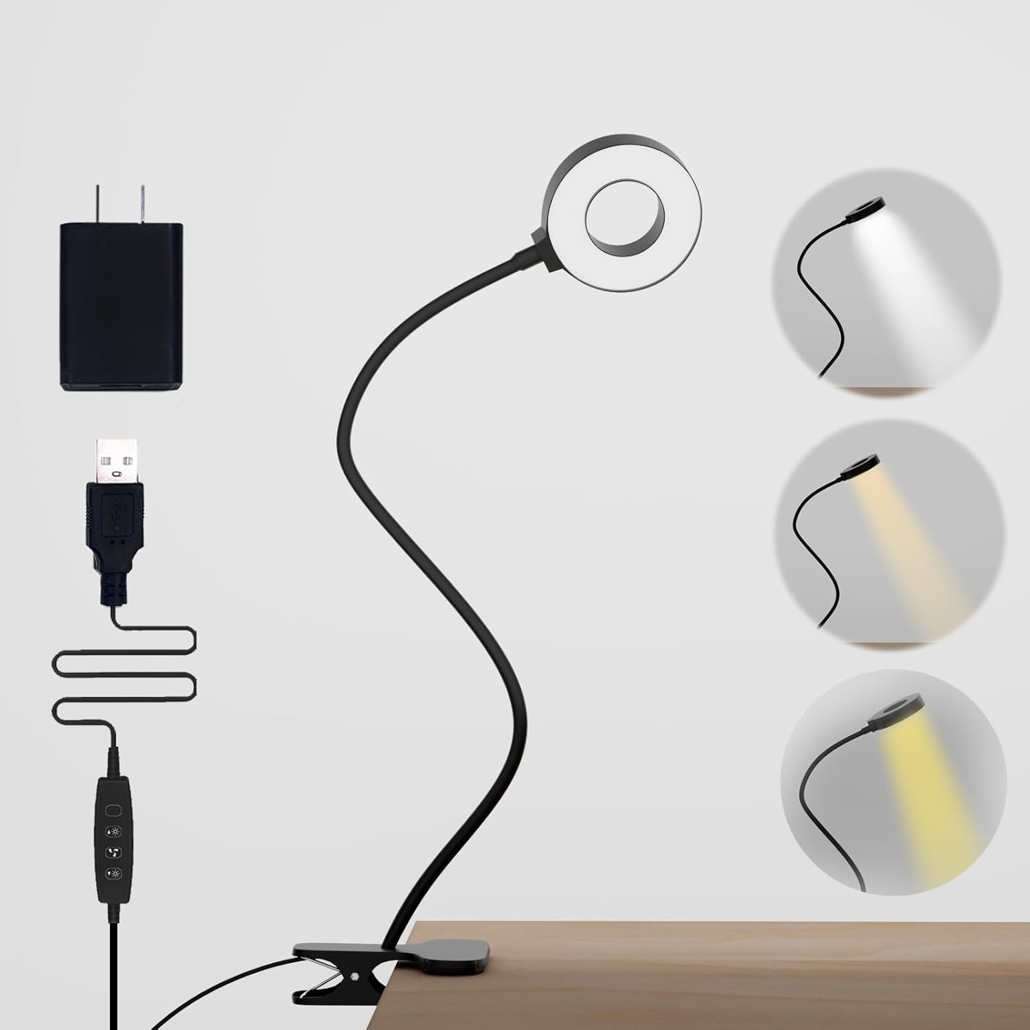 KBG Lámpara de escritorio Luz de lectura LED con abrazadera