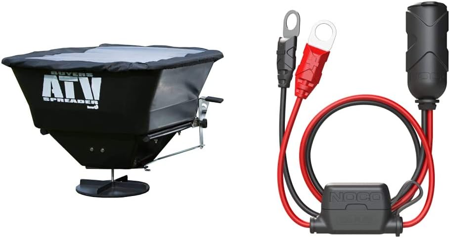 Buyers Products Esparcidor de transmisión ATV, esparcidor multiusos para sal, semillas y fertilizantes + adaptador NOCO GC018 15A 12V, enchufe de